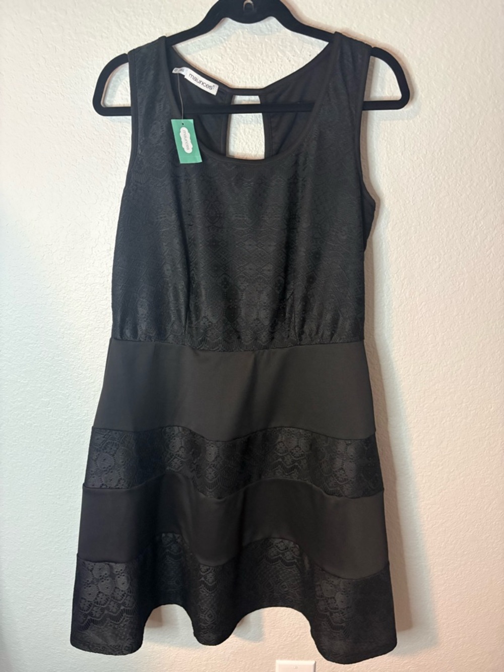 Maurices Black Lace Panel A-Line Dress with Keyhole Back